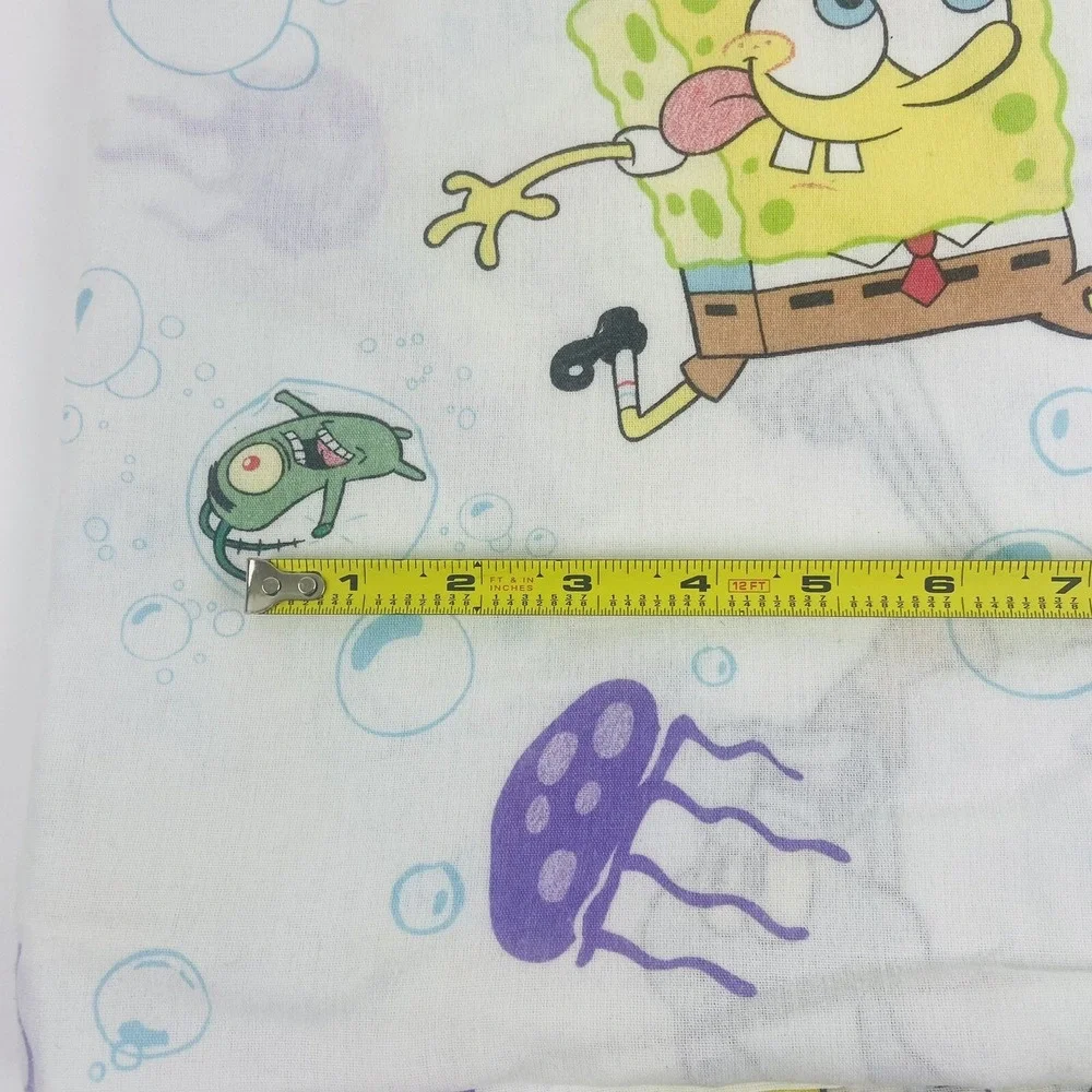 Vintage SpongeBob SquarePants White Twin Flat Sheet Jelly Fishing Nickelodeon